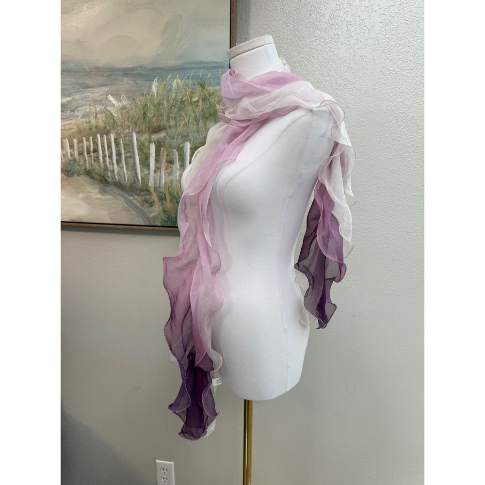 Purple Ombre Chiffon Ruffle Scarf White Lavender Plum Lettuce Edge Sheer - Picture 2 of 3